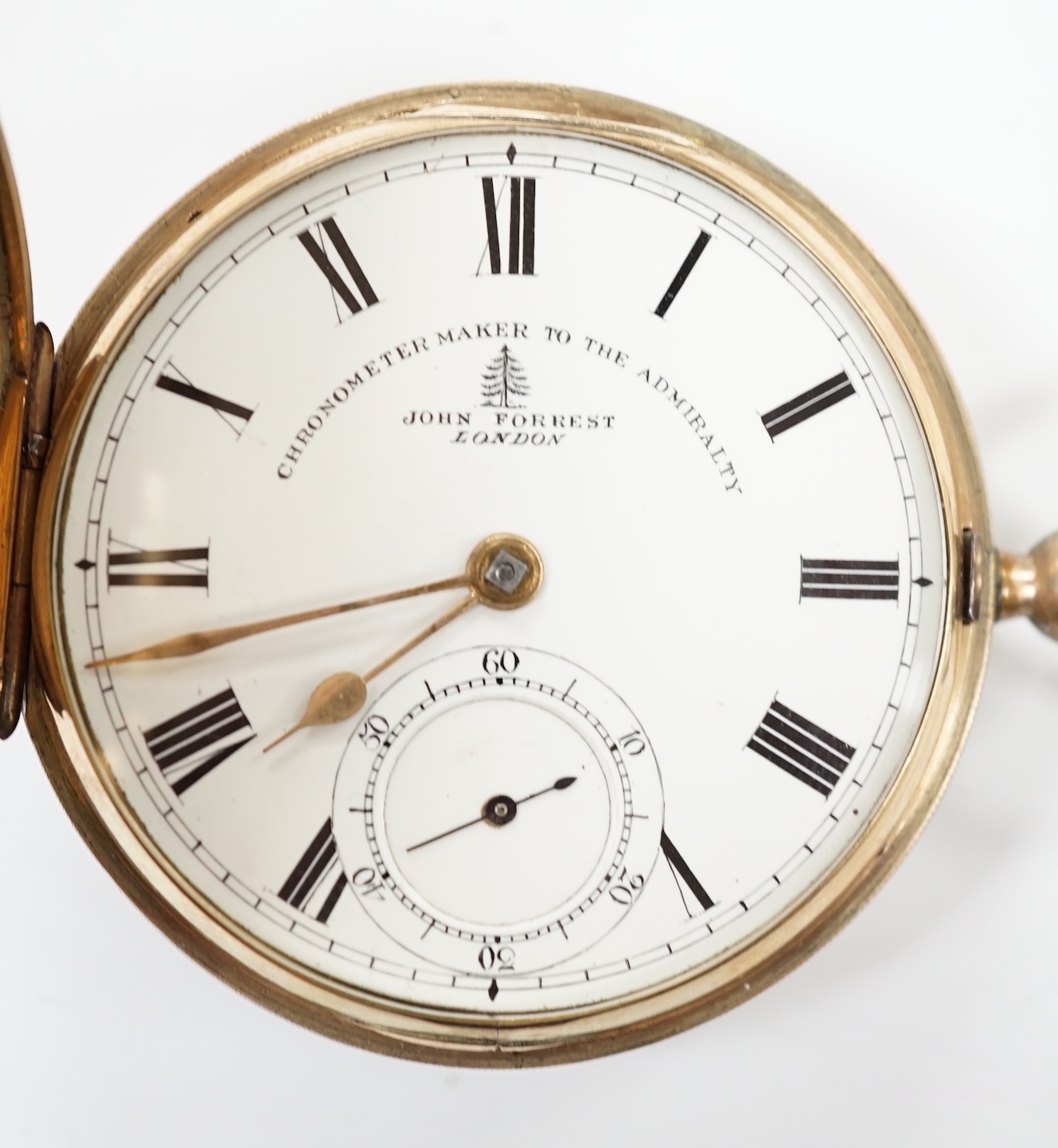 An Edwardian engraved 9ct gold keywind hunter pocket watch by John Forrest, London, chronometer maker to the Admiralty